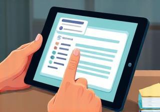 Person selecting a course on a tablet, pointing at a screen showing course options.